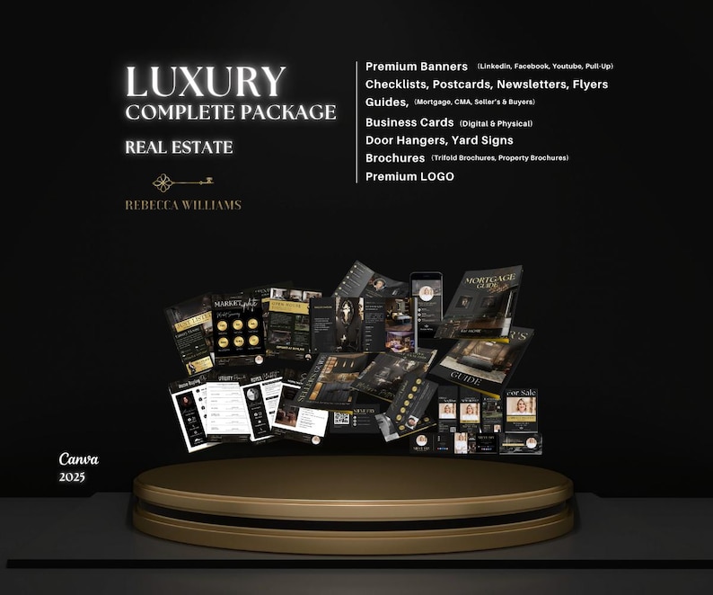 Luxury Real Estate Templates Canva, Gold Realtor Marketing, Real Estate ...