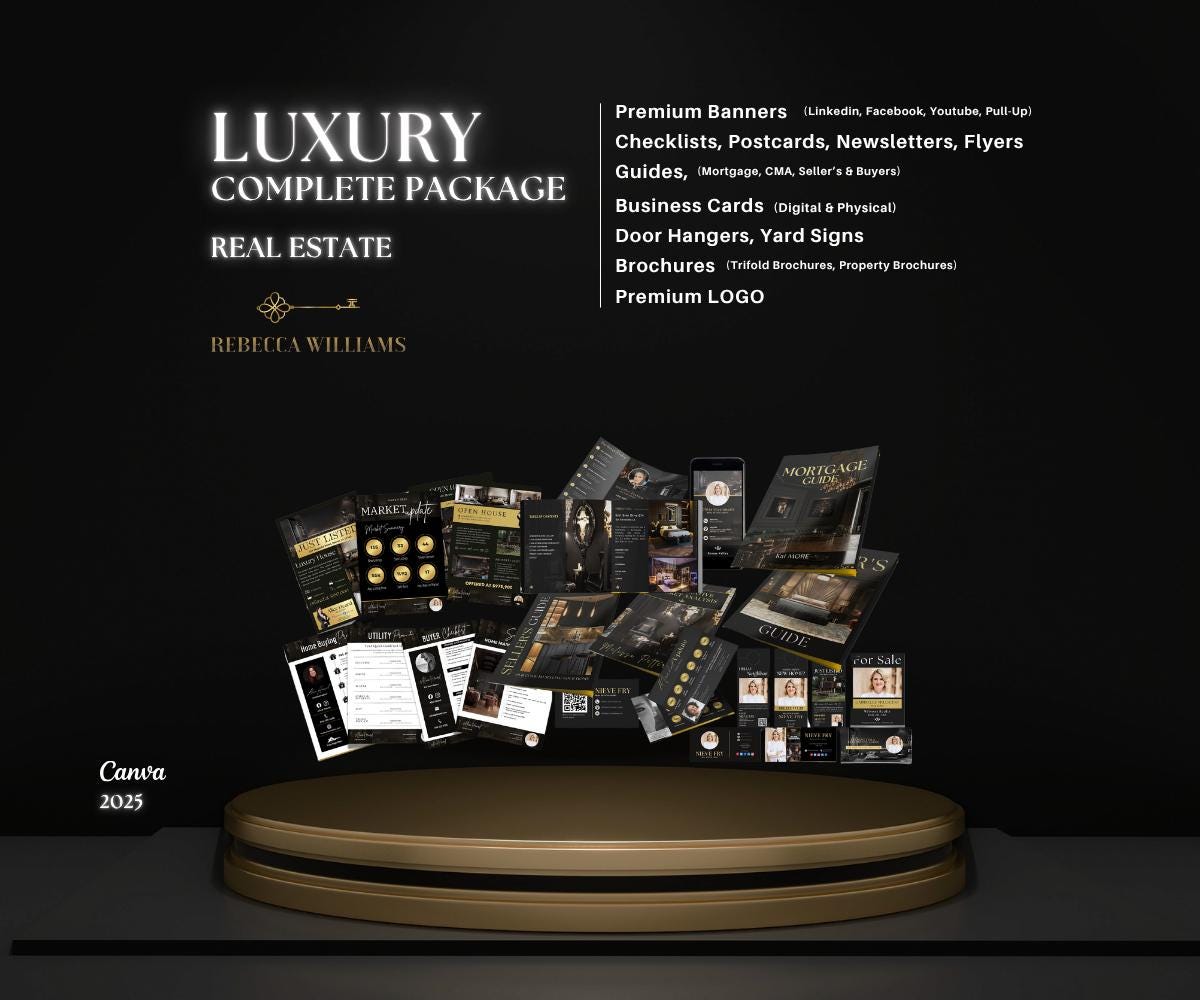 Luxury Real Estate Templates Canva, Gold Realtor Marketing, Real Estate ...