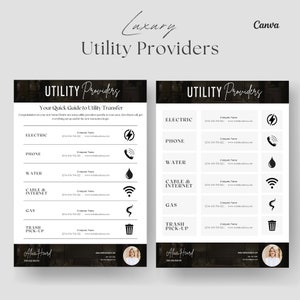 Black Utility Providers List Flyer, Real Estate Marketing, Real Estate Utility Information Sheet, New Client Welcome Packet, Closing Flyer