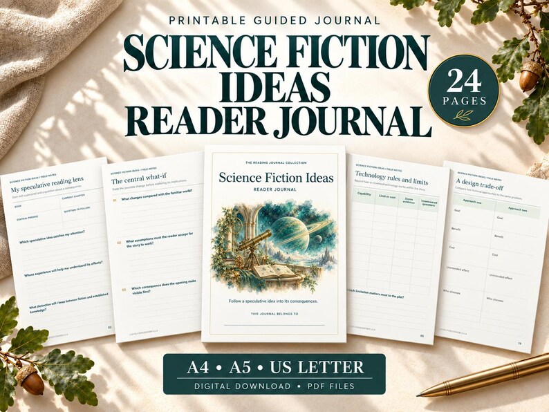 Science Written For Background Science Fiction Ideas Reader Journal Printable, 24 Undated Pages, A4 A5 ...