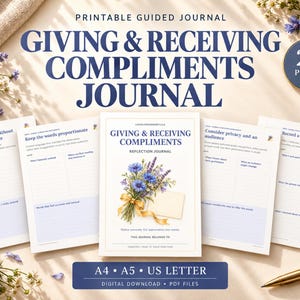 Giving and Receiving Compliments Journal Printable, 24 Pages, Guided Prompts, Undated Workbook, A4 A5 US Letter PDF