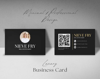 Luxury Realtor Business Card, Real Estate Agent Business Card Template, Black Canva Business Card Template