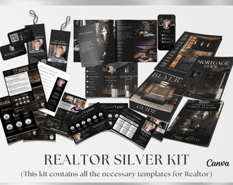 Silver Real Estate Templates Canva, Realtor Marketing, Real Estate Social Media, Black Realtor Branding, Realtor Tools, Silver Kit