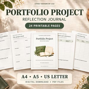 Portfolio Project Reflection Journal Printable, 24 Undated Pages, A4 A5 US Letter PDF