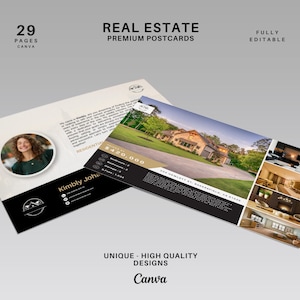 Cartões postais premium imobiliários | Cartões postais de corretores de imóveis | Cartão postal recém-listado, recém-vendido | Sob contrato | Designs exclusivos | Canva editável 2025