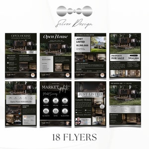 Silver Luxury Real Estate Marketing Flyer Templates | Realtor Flyer Bundle | Luxury Flyers | Real Estate Marketing Essentials | Canva Flyers