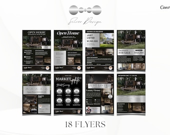 Silver Luxury Real Estate Marketing Flyer Templates | Realtor Flyer Bundle | Luxury Flyers | Real Estate Marketing Essentials | Canva Flyers