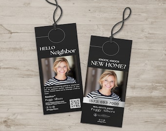 Luxury Real Estate Door Hanger Template, Door Hanger Tag, Real Estate Marketing, Hi Neighbor, Realtor, Canva Template