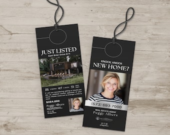 Real Estate Door Hanger Template, Door Hanger Tag, Real Estate Marketing, Hi Neighbor, Realtor, Just Listed Door Hanger, Canva Template