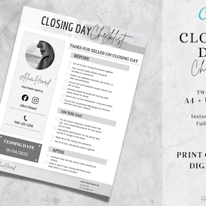 Closing Checklist, Real Estate Checklist, Seller Closing Day Checklist, Seller Checklist, A4 + US Letter, Canva Template, Fully Editable