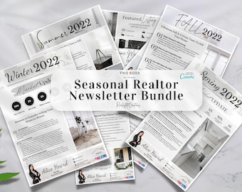 Real Estate Newsletter Bundle, Summer, Winter, Fall, Spring | Real estate marketing, Realtor newsletter, Realtor Marketing. Canva Editable