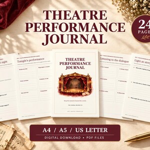 Theatre Performance Reflection Journal Printable, 24 Undated Pages, A4 A5 US Letter PDF