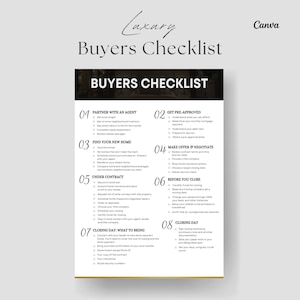 Luxury Real Estate Home Buyer&#39;s Checklist, Real Estate Marketing, Printable Checklist, Real Estate Buyer&#39;s Guide, Canva Template
