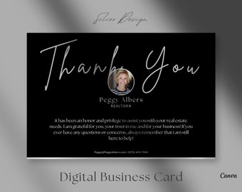 Silver Real Estate Thank you Card, modern thank you postcard, realtor marketing, agent thank you card, canva templates