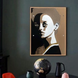 Retrato abstracto sobre cartón corrugado. Arte moderno único (77,5 x 101,5 cm)