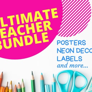 Teacher Bundle: Neon Decor, Classroom Posters, Word Wall Posters, Open House Materials, Classroom Library Labels, Drawer Labels,