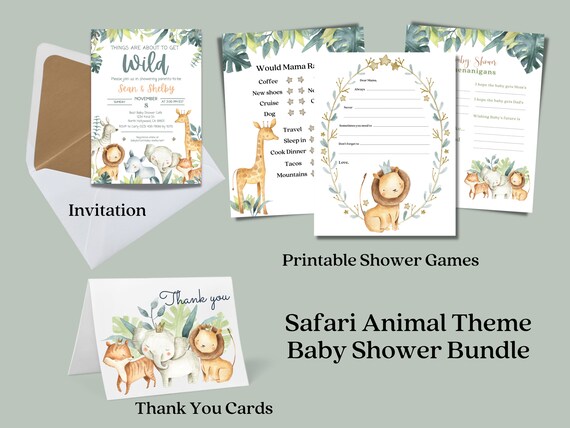 BUNDLE Safari Baby Shower Invitation Printable Baby Shower - Etsy