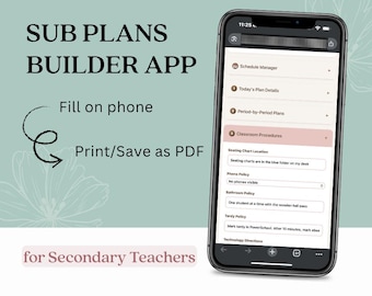 Sub Plan Builder App for Teachers | Emergency Substitute Plans Made Easy | Editable Digital Sub Plans | Teacher Organization Tool