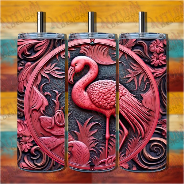 Elegant Flamingo and Floral Art, 20oz Tumbler Wrap, Luxe Pink and Noir Design, Straight and Tapered PNG, Sublimation