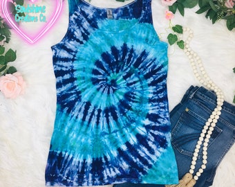 Jaded Sky Tie Dye Spiral Tank Top, Hand Dyed, Unisex Tee, Festival Fashion