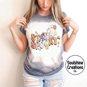 Stay Spooky Bleached Shirt | Cute Ghost | Retro Halloween