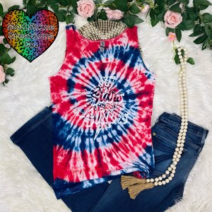 Stars and Stripes Independence Red White Blue Spiral Tie Dye Tank Top, RWB, July 4th, Memorial Day