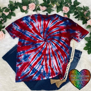 Firecracker Red White Blue Spiral Tie Dye Shirt, July 4th, RWB, Independence Day, Patriotic T-Shirt