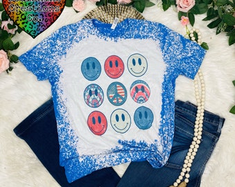 Retro 4th of July Bleached Graphic Tee, Trendy Shirt, Red,White,Blue, Independence Day, Memorial Day, July 4th, Peace, Vintage Style T-shirt