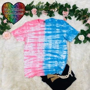 Custom Gender Reveal Split Tie Dye Pink & Blue, Personalized Gender Reveal, Baby Shower
