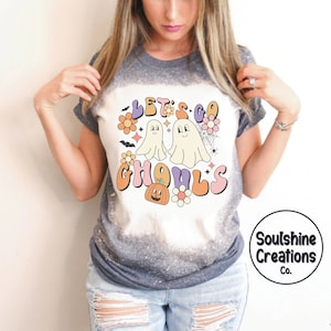 Let&#39;s Go Ghouls Bleached Shirt | Cute Ghost | Retro | Hippie | Halloween