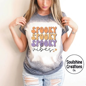 Spooky Spooky Vibes Bleached Shirt | Retro Halloween