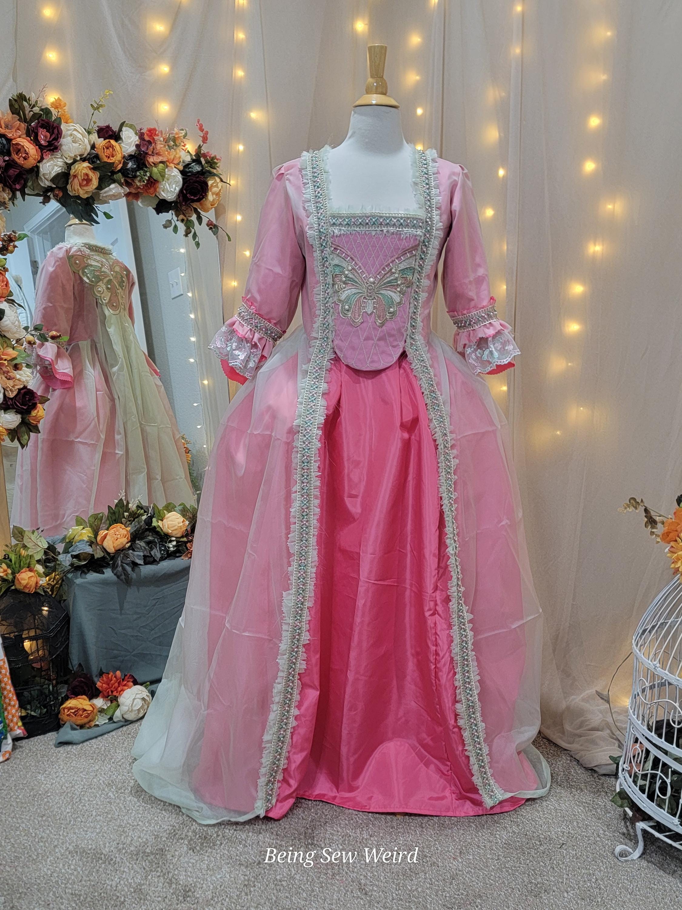Handmade 18th Century Green Chiffon Gown: Pink Petticoat, Adjustable Fit -  Etsy Canada