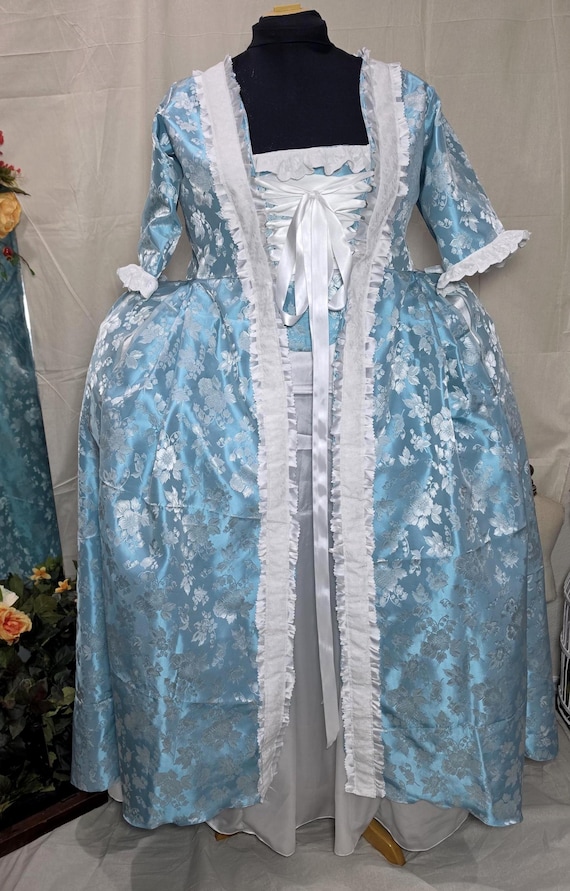 blue dress with petticoat and White 18th Century and Color:Cameo Blue Worry Return cream prom dress Belinda Dress in Black