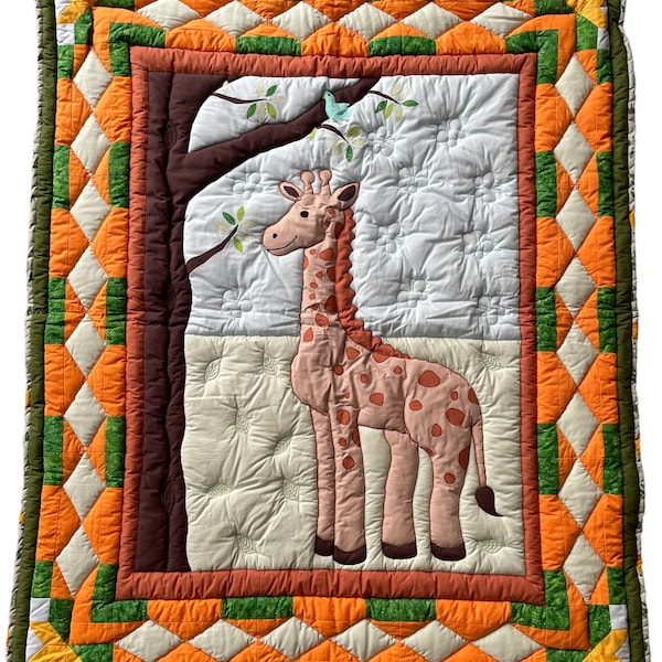 handgefertigte Patchwork Krabbeldecke für das Baby mit Giraffe, Baby Spieldecke