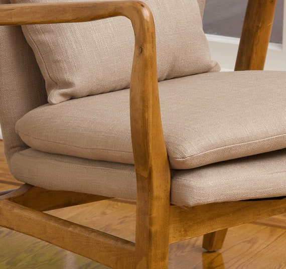 Mid Century Armchair beige Chair Retro Armchair Padded Accent Chair with Solid Wood Legs