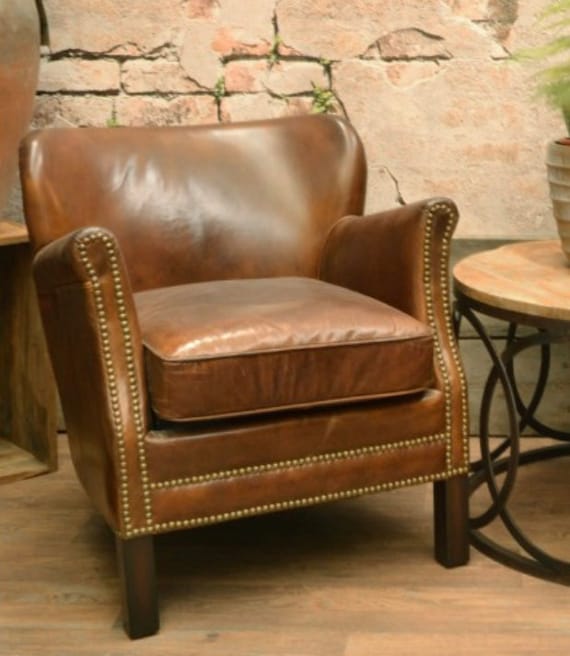 Vintage Leather Armchair, Upholstered Brown Leather