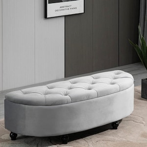 Grey suede ottoman storage deals