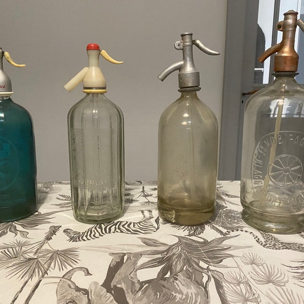 Original Verre gravé vintage/Ancien siphon bleu, eau de seltz/Syphon Jakob Pagitz Klagenfurt eau gazeuse Soda Syphons 1950s prix par article