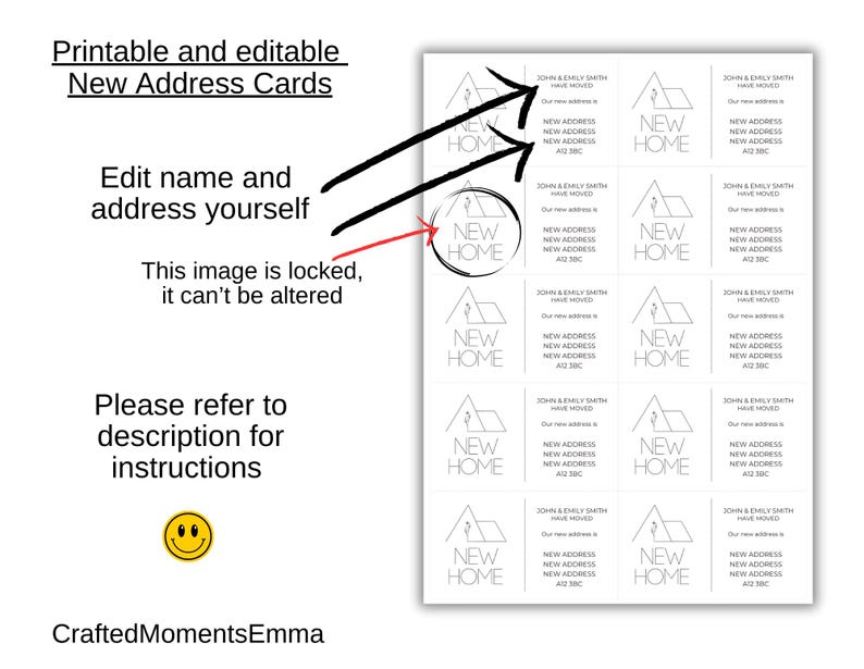 Editable and Printable New Address Cards, New Home Announcement Cards ...