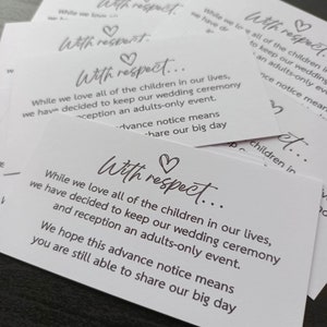 No Children at Wedding, No Children Allowed at Wedding, Invitation Inserts, Adults Only Wedding Enclosure Cards, Pack of 10 cards