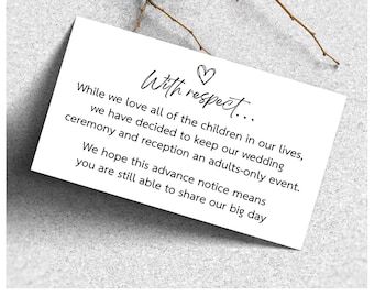 Printable No Children Wedding Insert Cards (PDF Pattern)