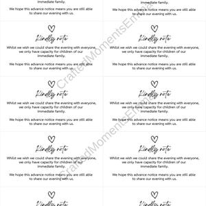 Nota imprimible NOCHE: Solo para niños de nuestra familia inmediata en inserciones de boda, niños de la familia inmediata, inserciones de invitación