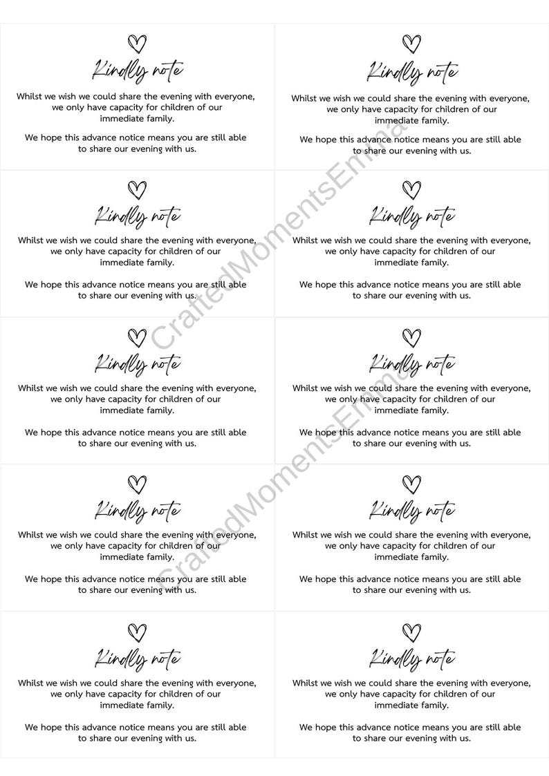 Printable EVENING Kindly Note Children of Our Immediate Family Only at ...