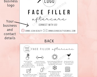 Printed Face Filler Aftercare Cards, Face Filler Treatment Aftercare, Printed on both sides, Set of 16 cards
