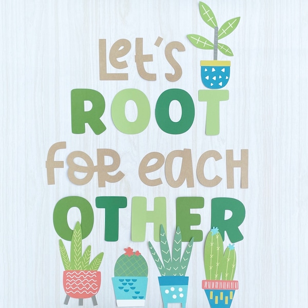 Plant Bulletin Board Kit - Let's Root For Each Other - Pre-Made Bulletin Board Set - Classroom Decor - Teacher Ideas - Ready Made Letters