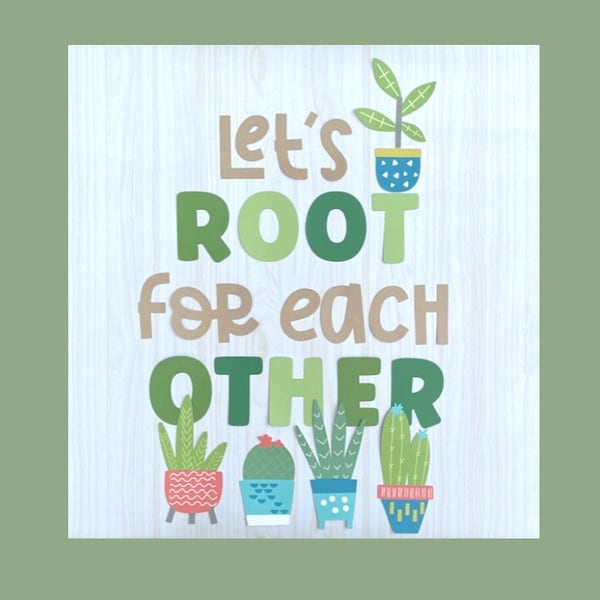 Kit de tablón de anuncios de plantas - Apoyémonos mutuamente - Set de tablón de anuncios prefabricado - Decoración para el aula - Ideas para profesores - Letras prefabricadas