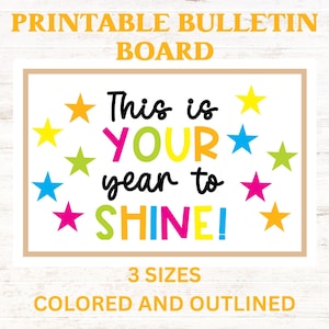 Printable Back To School Bulletin Board, This Is Your Year To Shine, Modern Classroom, Digital Bulletin Board Set, Printable Stars