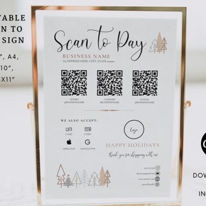Christmas Scan to Pay Sign Template Payment Sign, QR Code Sign Editable Small Business Sign, Social Media Sign Printable Venmo Salon Sign