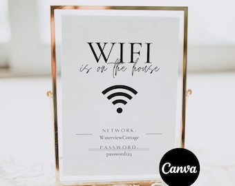 Wifi Password Sign, Editable Airbnb Wifi Sign Template, Business Wifi Sign, Guest Sign Canva Printable, Airbnb Welcome Sign, Internet Sign