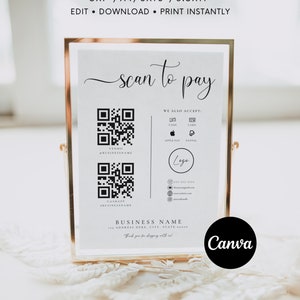 Printable Payment Sign, QR Code Sign Template, Scan to Pay Sign, Accepted Payments Sign, CashApp Paypal Sign Customizable QR Code